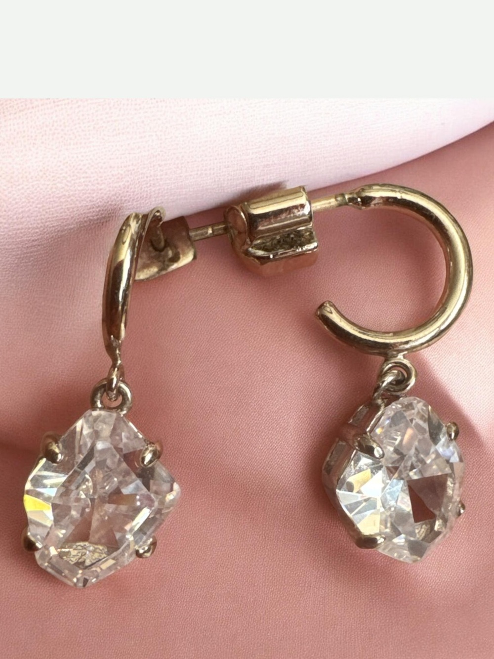 KATE SPADE SILVER TONE STONE DROP HUGGIE HOOP EARRING
